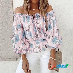 Womens T shirt Tee Floral Graphic Off Shoulder Print Tops