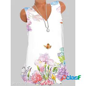 Womens Tank Top Camis Floral Theme Floral Butterfly V Neck