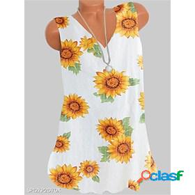 Womens Tank Top Camis Floral Theme Sunflower V Neck Print