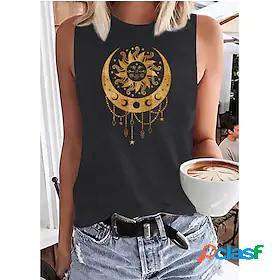 Womens Tank Top Graphic Round Neck Print Basic Tops Blue