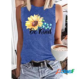 Womens Tank Top Graphic Sunflower Letter Round Neck Print