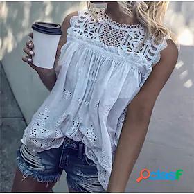 Womens Tank Top Vest Plain Round Neck Cut Out Flowing tunic