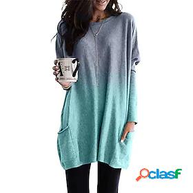 Womens Tunic Color Gradient Long Sleeve Round Neck Basic