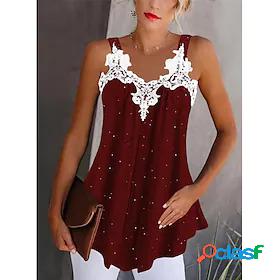 Womens Tunic Tank Lace Basic Daily Spots Checks Sleeveless