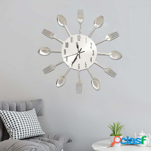 vidaXL 325162 Wall Clock with Spoon and Fork Design Silver