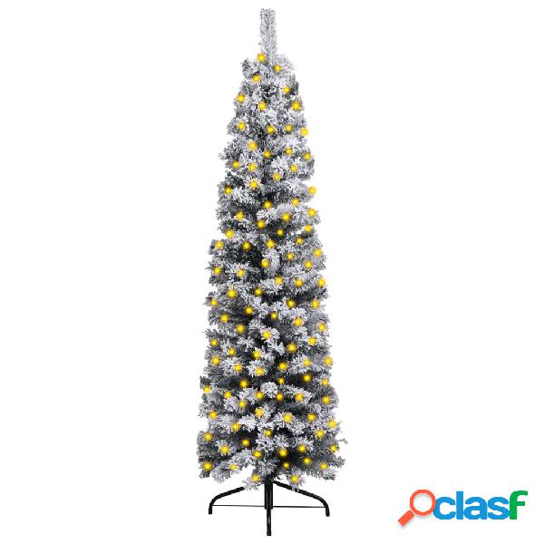 vidaXL Albero di Natale Sottile con Luci LED Neve Verde 120