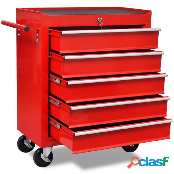 vidaXL Carrello Portautensili con 5 Cassetti Rosso per