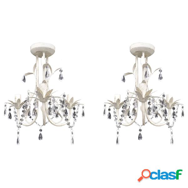 vidaXL Lampadari con Pendenti in Cristallo 2 pz Bianco