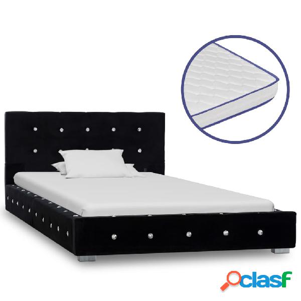 vidaXL Letto con Materasso Memory Foam Nero Velluto 90x200