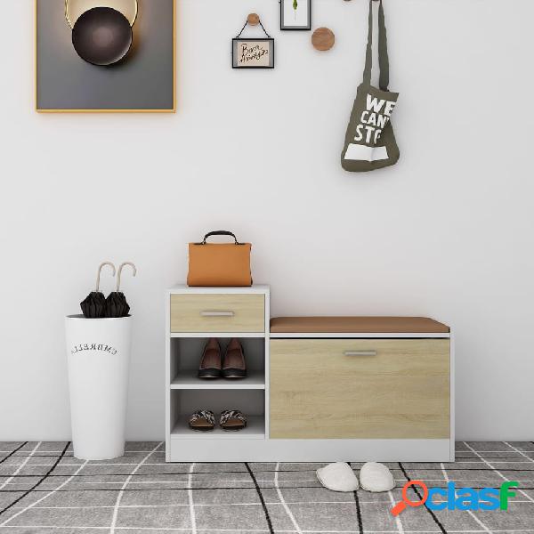 vidaXL Panca Portascarpe Bianco e Rovere 94,5x31x57 cm in