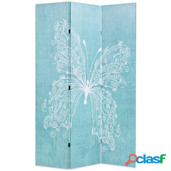 vidaXL Paravento Pieghevole 120x170 cm Stampa Farfalla Blu