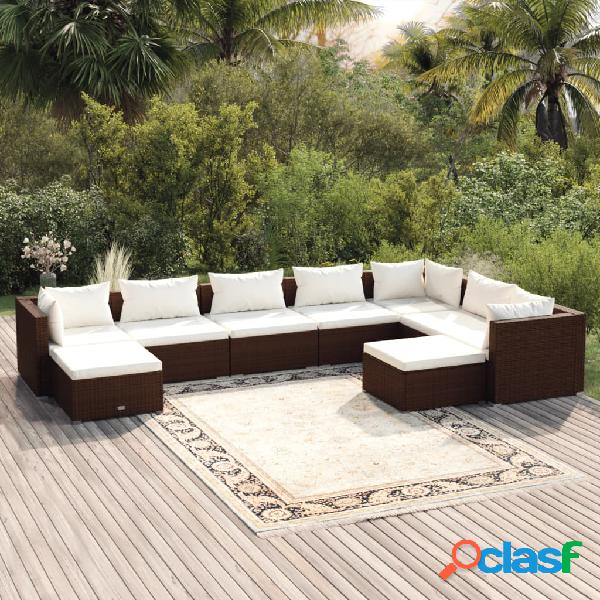 vidaXL Set Divani da Giardino 9 pz con Cuscini in Polyrattan