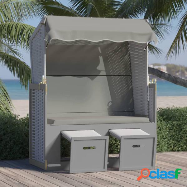 vidaXL Strandkorb con Tettoia in Polyrattan e Legno Massello