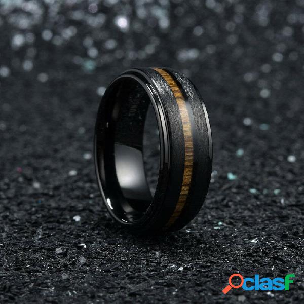 1 Pcs Fashion Casual Stainless Steel Black Narrow Wood Grain