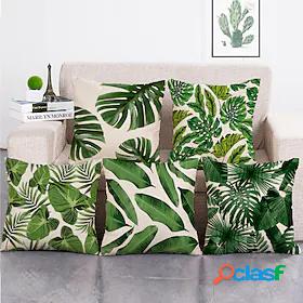 1 Set of 5 Pcs Green Leaf Botanical Series Throw Pillow