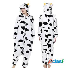 Adults' Kigurumi Pajamas Milk Cow Onesie Pajamas Flannel