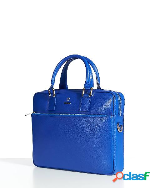Borsa Ventiquattrore In Pelle Di Vitello Bluette Saffiano