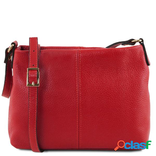 Borsa a tracolla in pelle morbida Rosso Lipstick