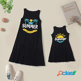 Dresses Cotton Mommy and Me Daily Letter Print Black