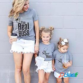 Family Look Cotton T shirt Tops Daily Letter Print White