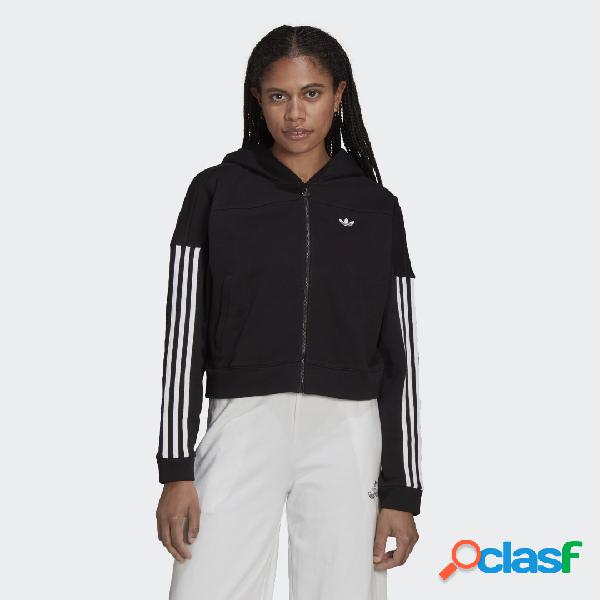 Hoodie Cropped Full-Zip with Sporty Cut Line and Colored