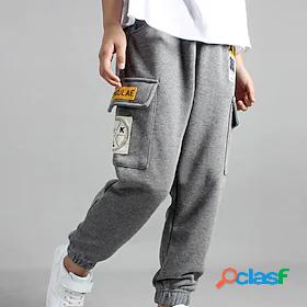 Kids Boys Pants Black Gray Solid Colored Active Fall Spring