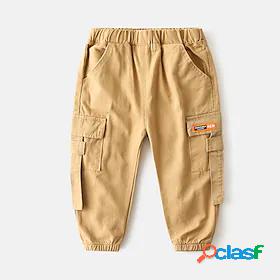 Kids Boys Pants Black Khaki Solid Colored Active Fall Spring
