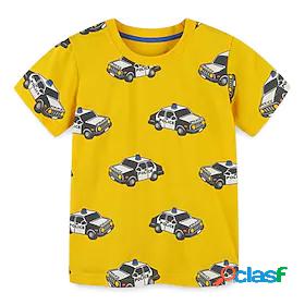 Kids Boys T shirt Short Sleeve Car Yellow Cotton Children