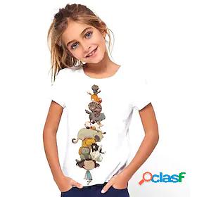 Kids Girls T shirt Tee Short Sleeve Cat Anime Animal Print