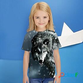 Kids Girls T shirt Tee Short Sleeve Wolf Geometric Animal