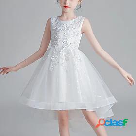 Kids Little Girls' Dress Flower Lace White Pink Gold Midi
