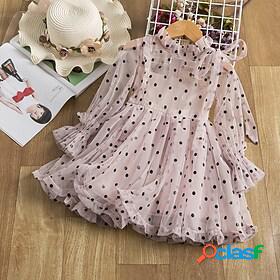 Kids Little Girls Dress Polka Dot Solid Colored Dusty Rose