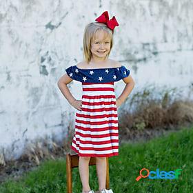 Kids Little Girls Dress Striped Flag Anniversary Sports