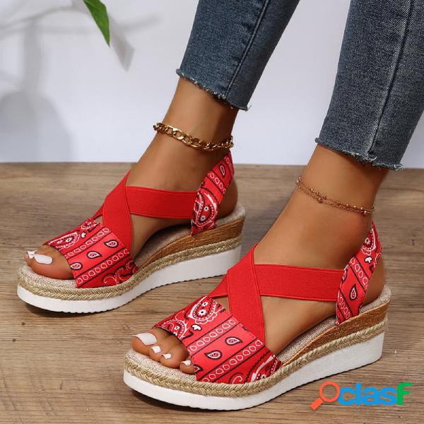 Large Size Cross Elastic Band Retro Ethnic Pattern Platform