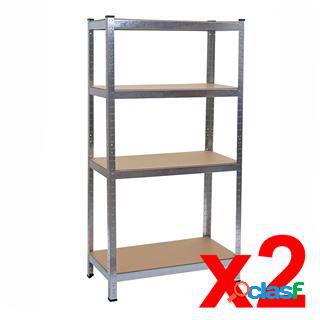 Lotto da 2 Scaffali Metallici ASHER, 40x80x160cm, 4 Ripiani,