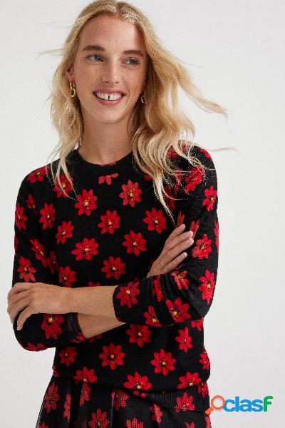 Maglione a maglia fiori - RED - L