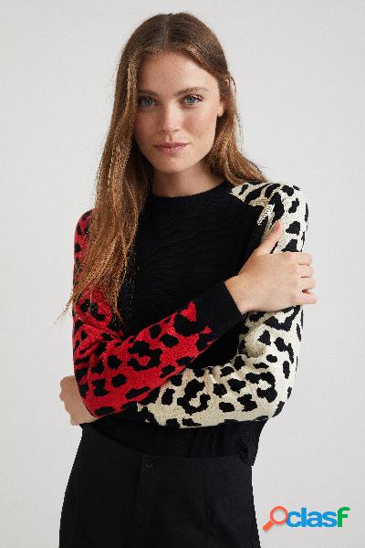 Maglione maniche stampa animalier - BLACK - S