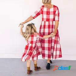 Mamma e io Vestitini A quadri Giornaliero Nero Rosso Manica
