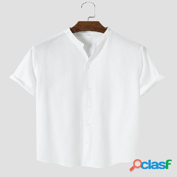 Men Plain Collarless Front Open Soft Breathable Casual