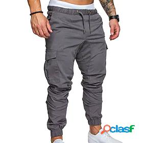 Mens Basic Drawstring Multiple Pockets Jogger Trousers Cargo