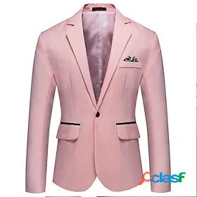 Mens Blazer Pocket Regular Coat White Black Gray Pink Red