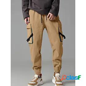 Mens Chic Modern Chinos Pants Solid Color Mid Waist Khaki S