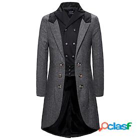Men's Coat Pocket Long Coat Gray Street Casual Double