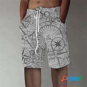 Mens Designer Stylish 3D Print Elastic Waist Straight Shorts