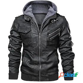 Mens Faux Leather Jacket Regular Asian Size Coat Black Gray