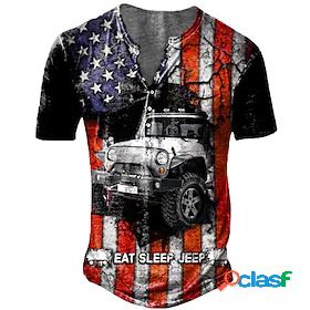 Mens Henley Shirt T shirt Tee Graphic Car National Flag 3D