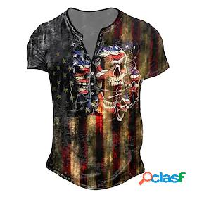 Mens Henley Shirt T shirt Tee Graphic Skull National Flag 3D