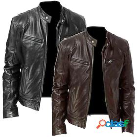 Men's Jacket Zipper Regular Coat Black black Brown brown