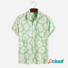 Mens Shirt Daisy Print Turndown Street Daily Short Sleeve