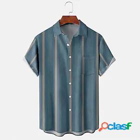 Mens Shirt Striped Print Turndown Street Daily Short Sleeve